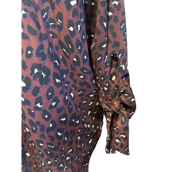 💖West Kei Women's Leopard Print V-Neck Blouse With Tie Sleeves - Picture 4 of 7